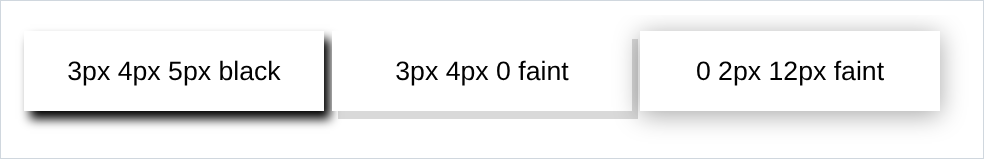 three buttons with a hard shadow, a flat offset shadow, and a soft lift
