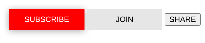 a red subscribe button with a soft shadow, a grey join button, and a default share button