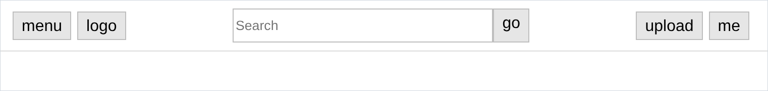 a header bar with a menu and logo on the left, a search box in the middle, and two buttons on the right
